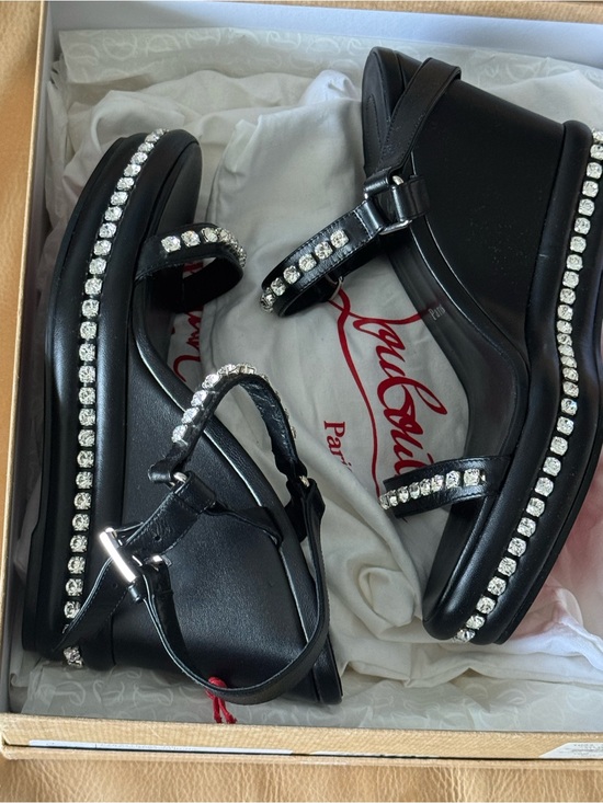 Christian Louboutin Shoes - Christian Louboutin Black Leather Sandals with Crystal Trim